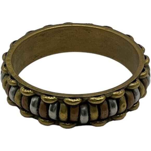 Brass Copper Nickel Silver Ribbed Chunky Bangle Bracelet Boho - Picture 1 of 3